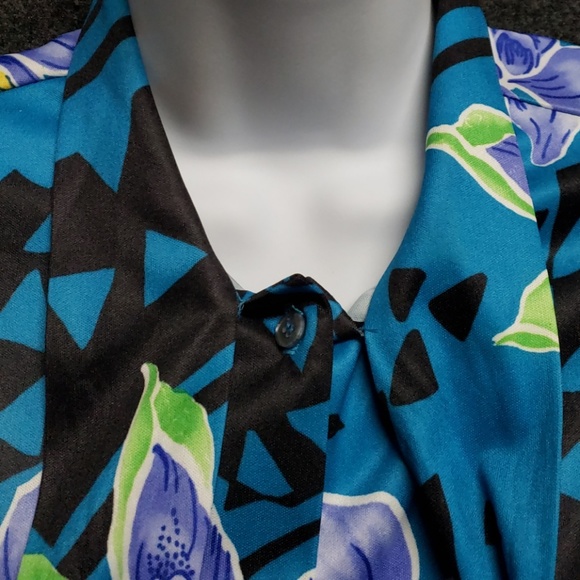 Vintage 70s 80s tie neck blouse long sleeve floral - Picture 4 of 8